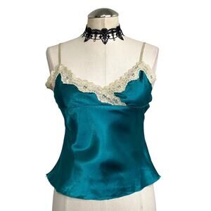 Vtg Y2K One Step Up Turquoise Lace Faux Wrap Coquette Fairy Core Office Cami Top